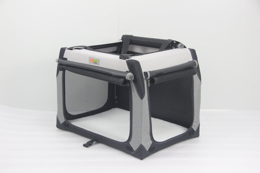 Foldable Soft-Sided Travel Dog Crate with Shades and Seatbelt Loops