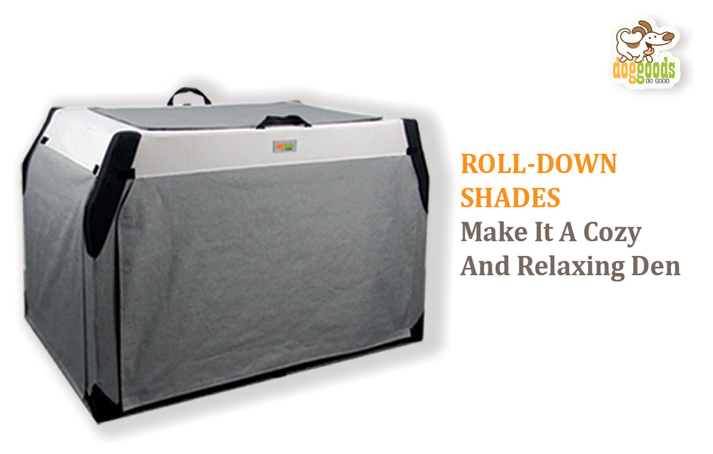 Soft sided crate with roll down shades