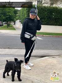 Handsfree leash and attachable pouches.. keeping treatos at the